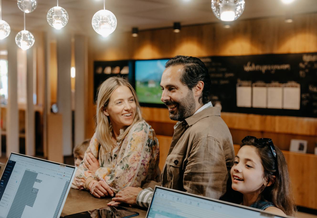 Terrace of the Naturhotel Forsthofgut in the sunset
