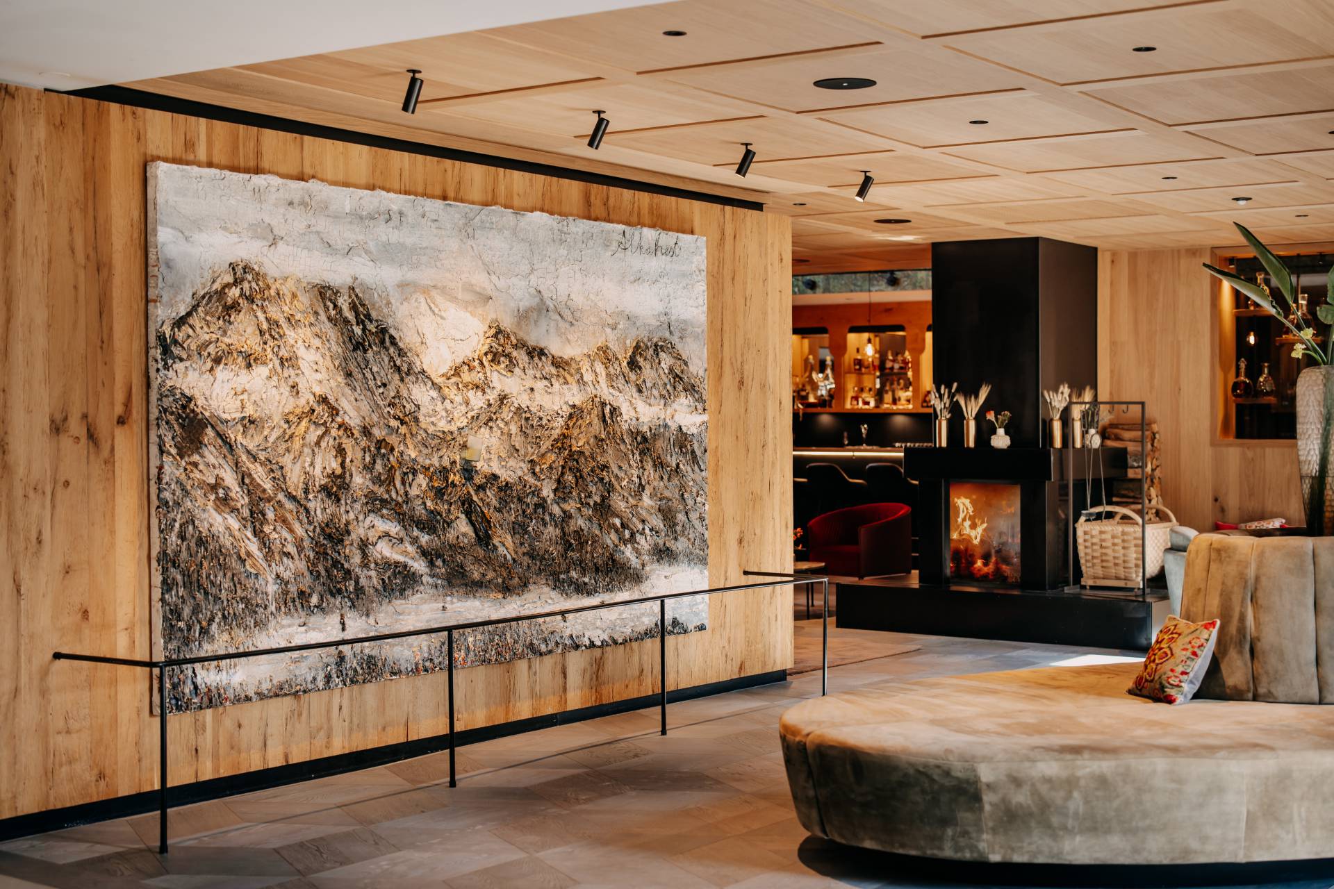 the artwork Alkahest created in 2011 by Anselm Kiefer in the lobby of the Naturhotel Forsthofgut