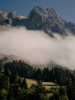Leogang mountains with fog
