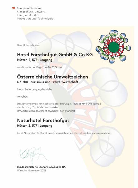 Auszeichung Hotel Forsthofgut
