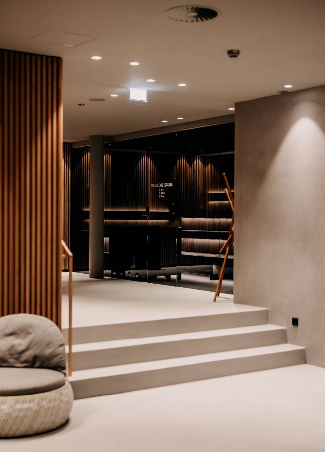 Eingangsbereich zu den Saunas im Wellnesshotel Forsthofgut