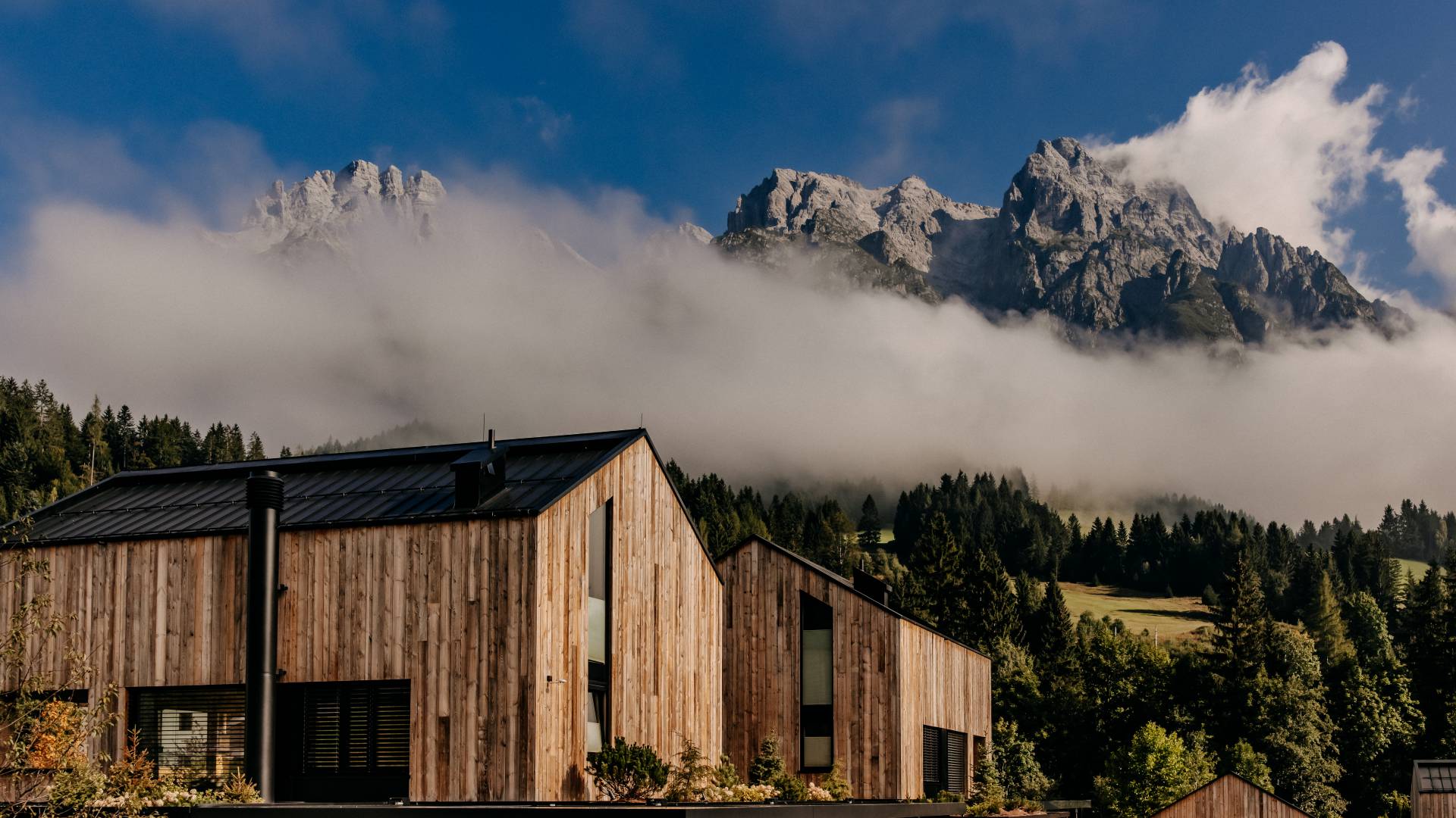 Naturhotel Forsthofgut in front of the mountains und forests